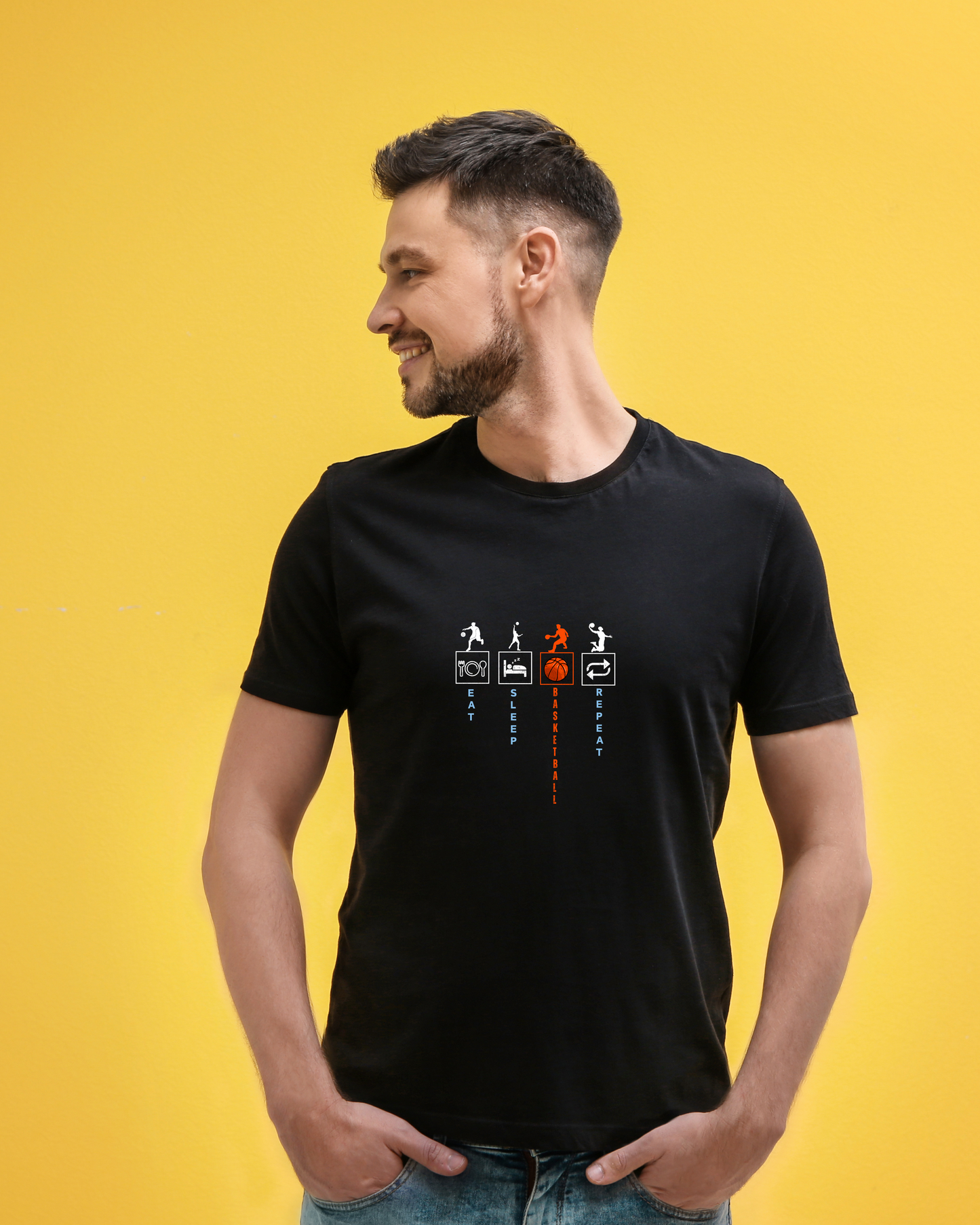 EAT SLEEP BASKETBALL REPEAT - COTTON PRINTED TSHIRT