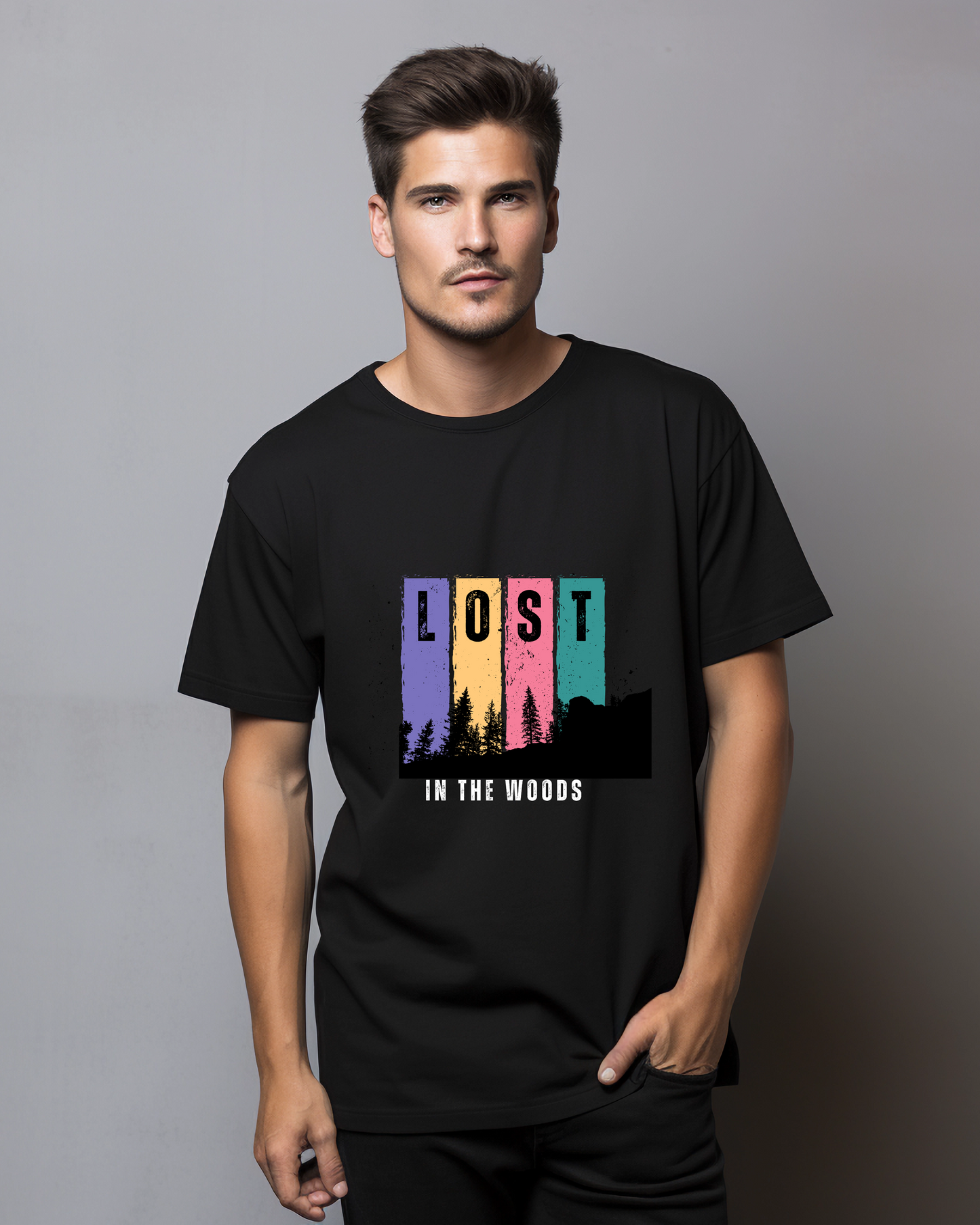 LOST IN THE WOODS - COTTON PRINTED TSHIRT