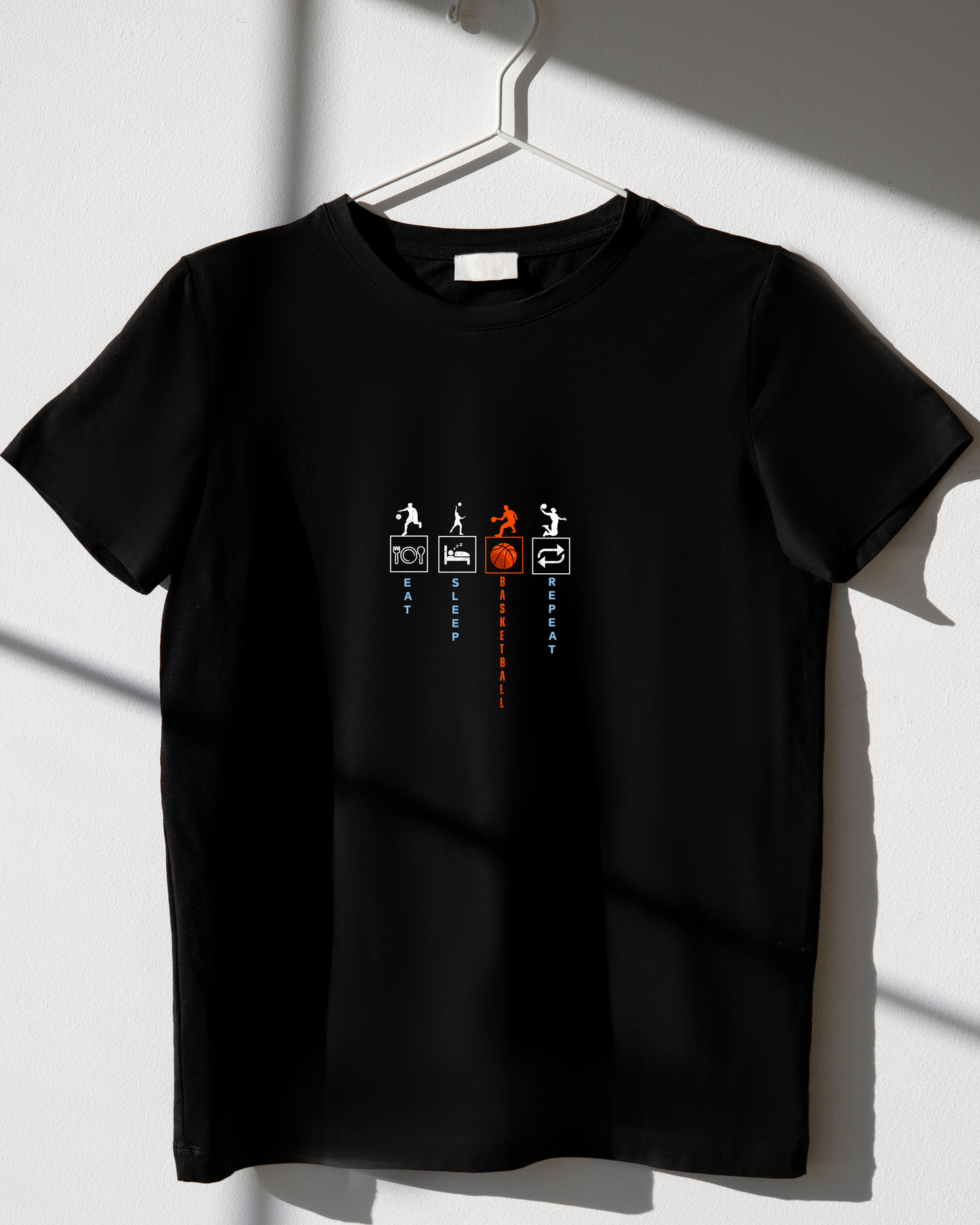 EAT SLEEP BASKETBALL REPEAT - COTTON PRINTED TSHIRT