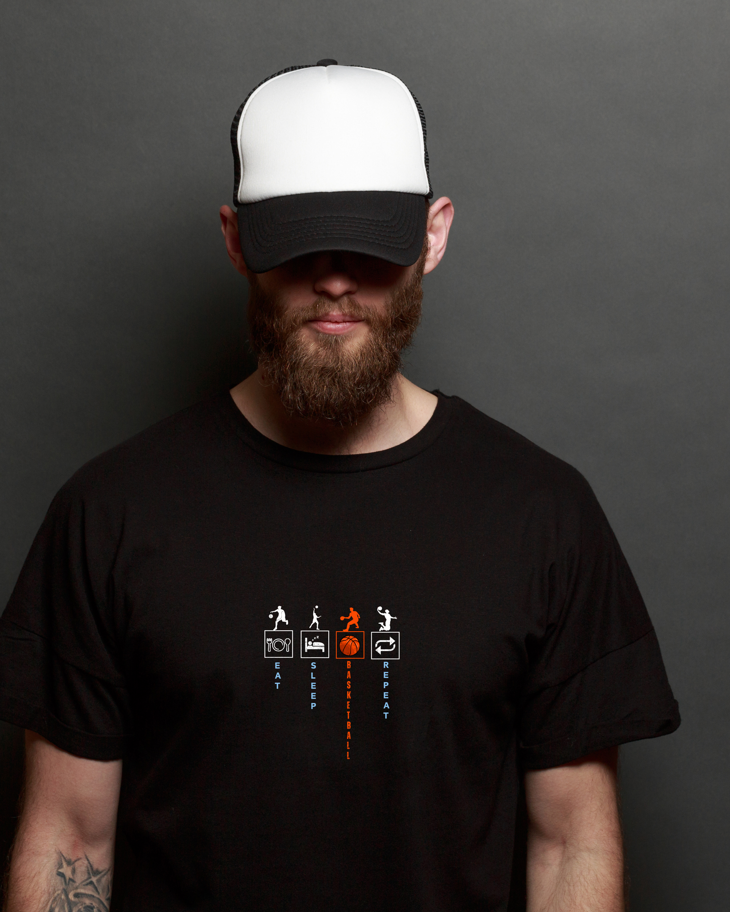 EAT SLEEP BASKETBALL REPEAT - COTTON PRINTED TSHIRT