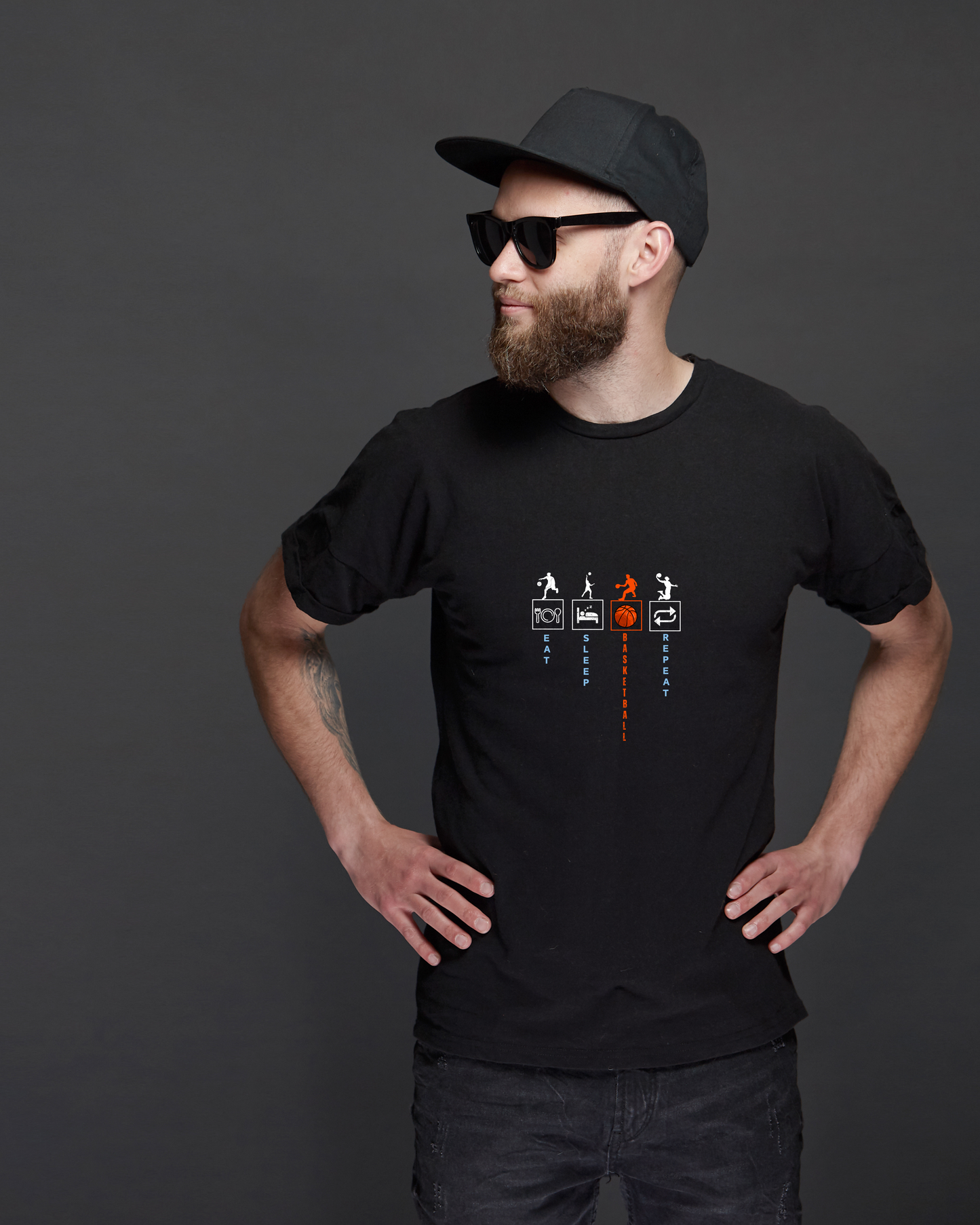 EAT SLEEP BASKETBALL REPEAT - COTTON PRINTED TSHIRT