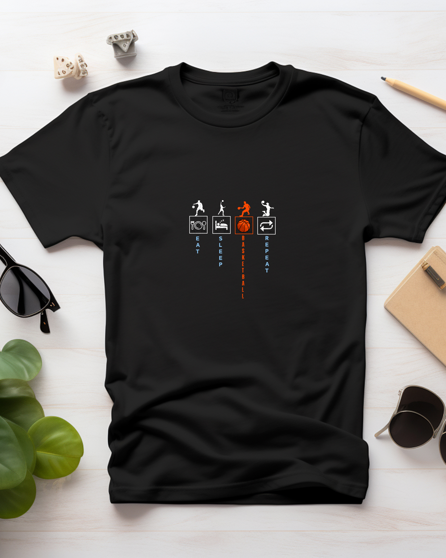 EAT SLEEP BASKETBALL REPEAT - COTTON PRINTED TSHIRT