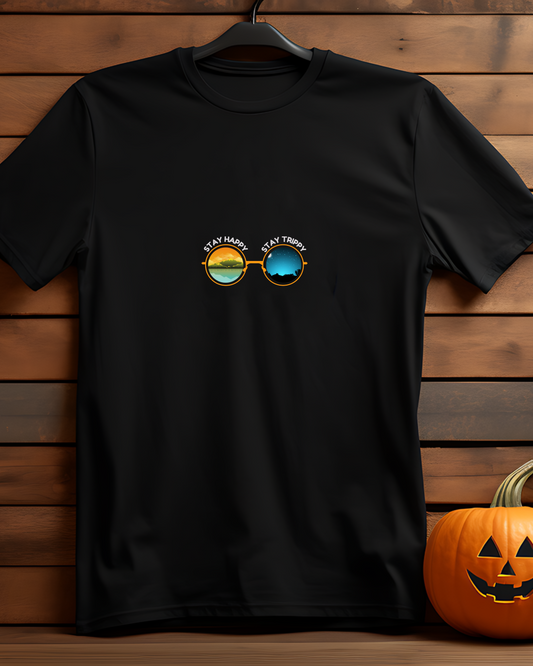 STAY HAPPY STAY TRIPPY - COTTON PRINTED TSHIRT