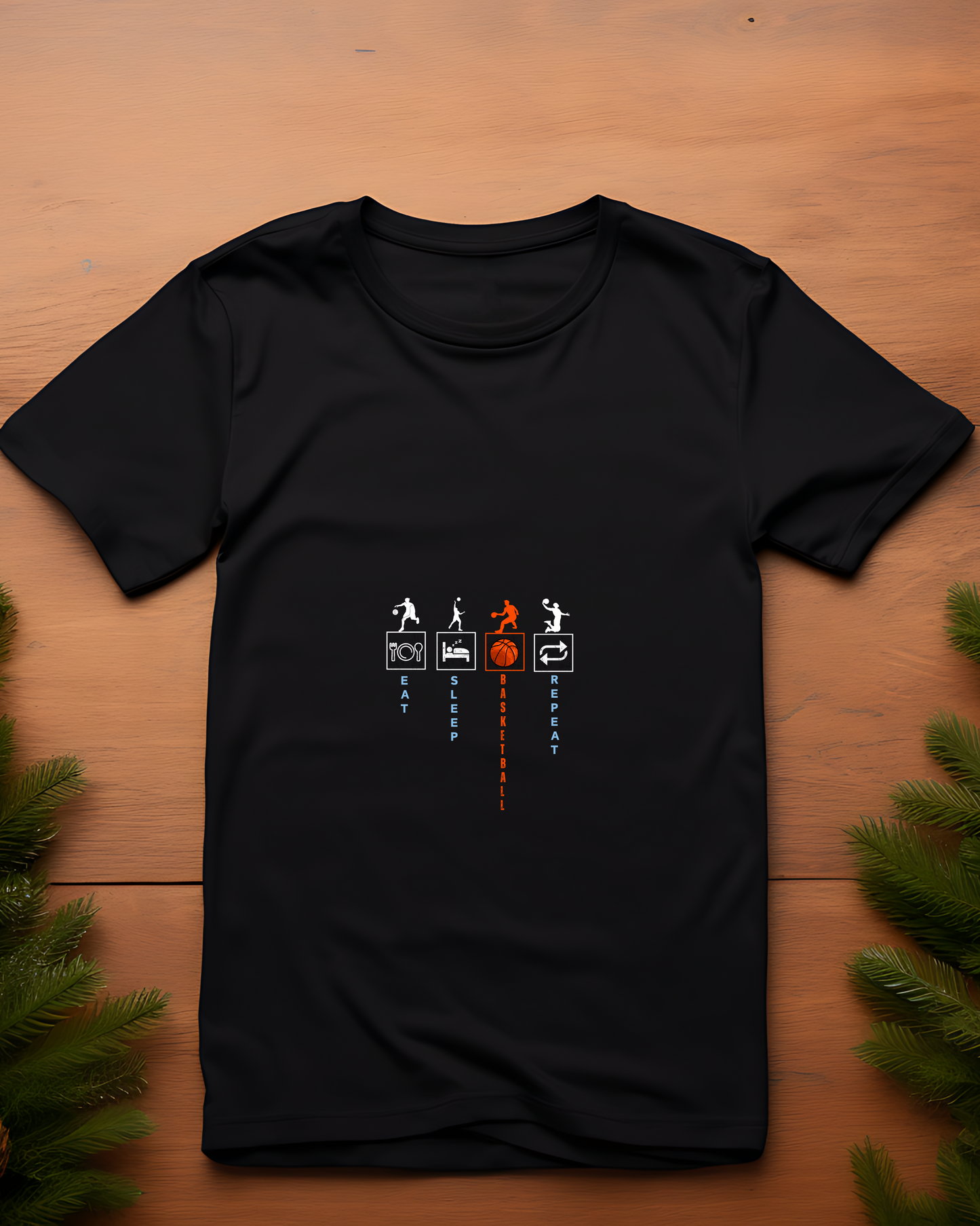 EAT SLEEP BASKETBALL REPEAT - COTTON PRINTED TSHIRT