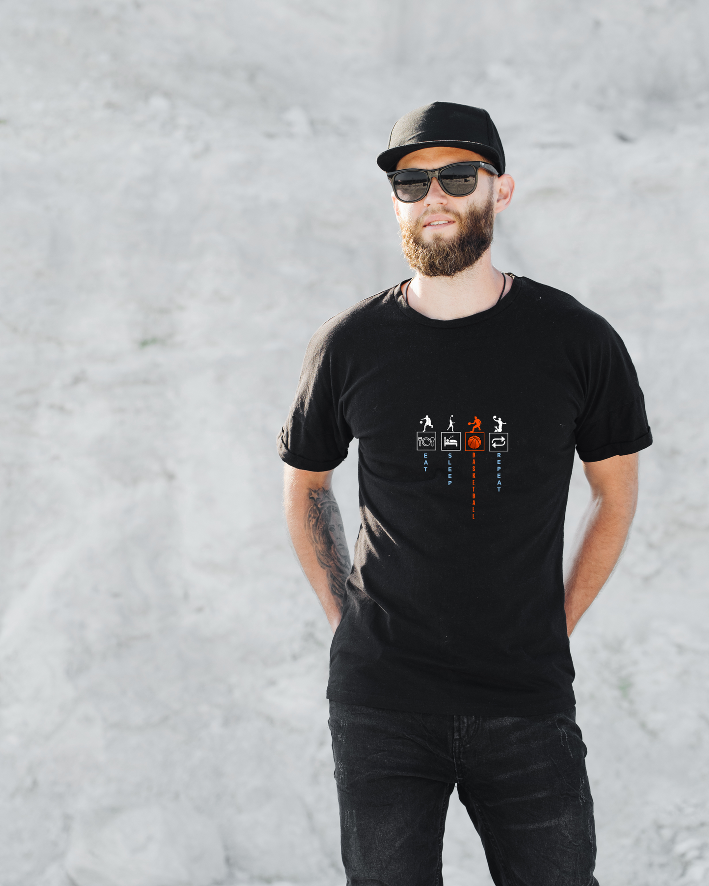 EAT SLEEP BASKETBALL REPEAT - COTTON PRINTED TSHIRT